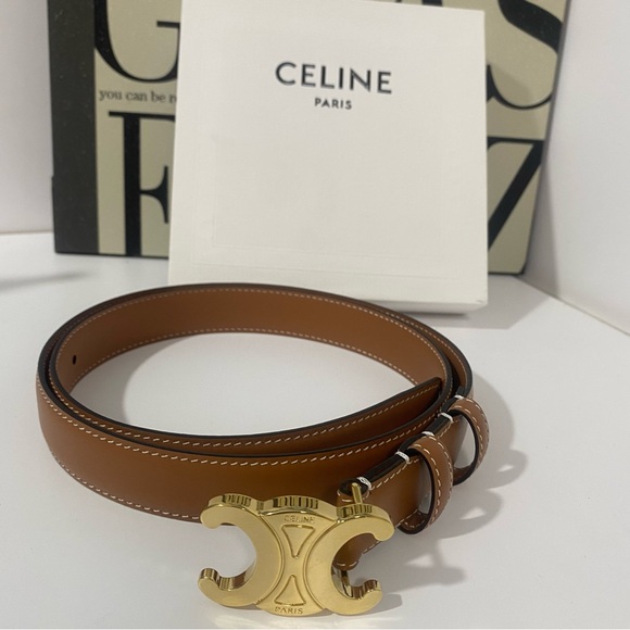 Celine Brown Leather Belt with Gold Buckle - Picture 1 of 6